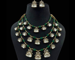 Mosonite Emerald Three Layer Necklace Indian Necklace Long Necklace Indian Jewelry Pakistani Jewelry Green Long Necklace