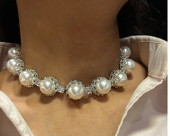 CZ Diamond Pearl Choker Necklace with Studs Indian jewelry Indian Choker Pakistani jewelry Bollywood jewelry Statement Choker