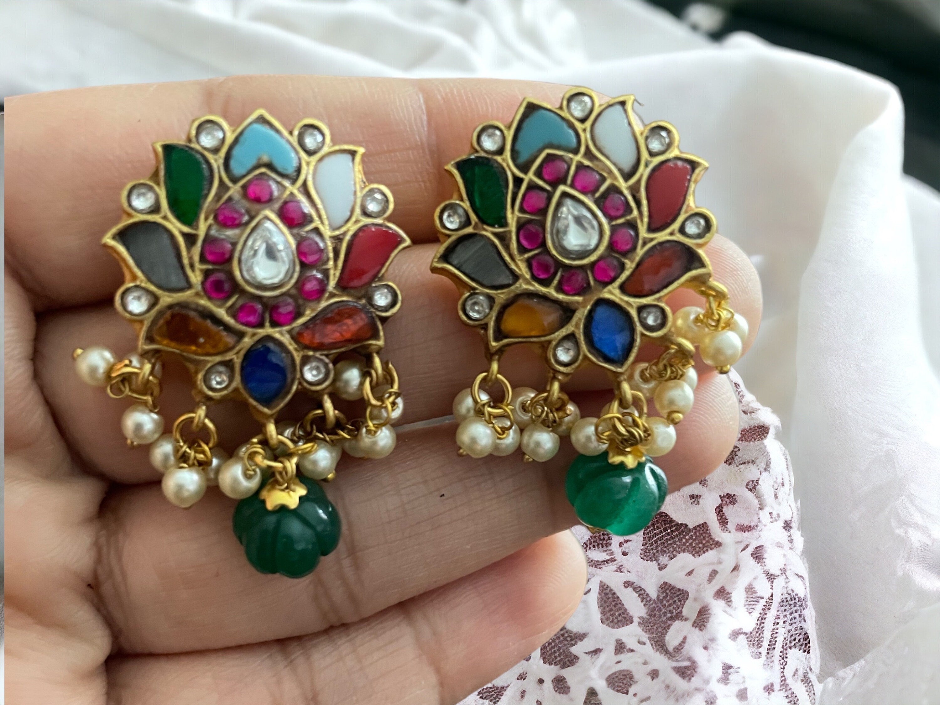 Navratan Stones Kundan Studs/ Indian Jewelry/ Indian Earrings/ Kundan Earrings/ Kundan Jewelry/ Jewelry/ Navratan Studs