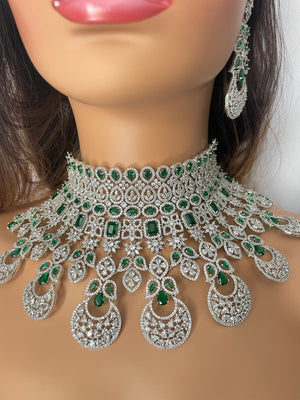 Noor Emerald Diamond CZ Necklace Indian Bridal Jewelry Indian Jewelry Emerald Diamond Necklace American Diamond Necklace Set CZ