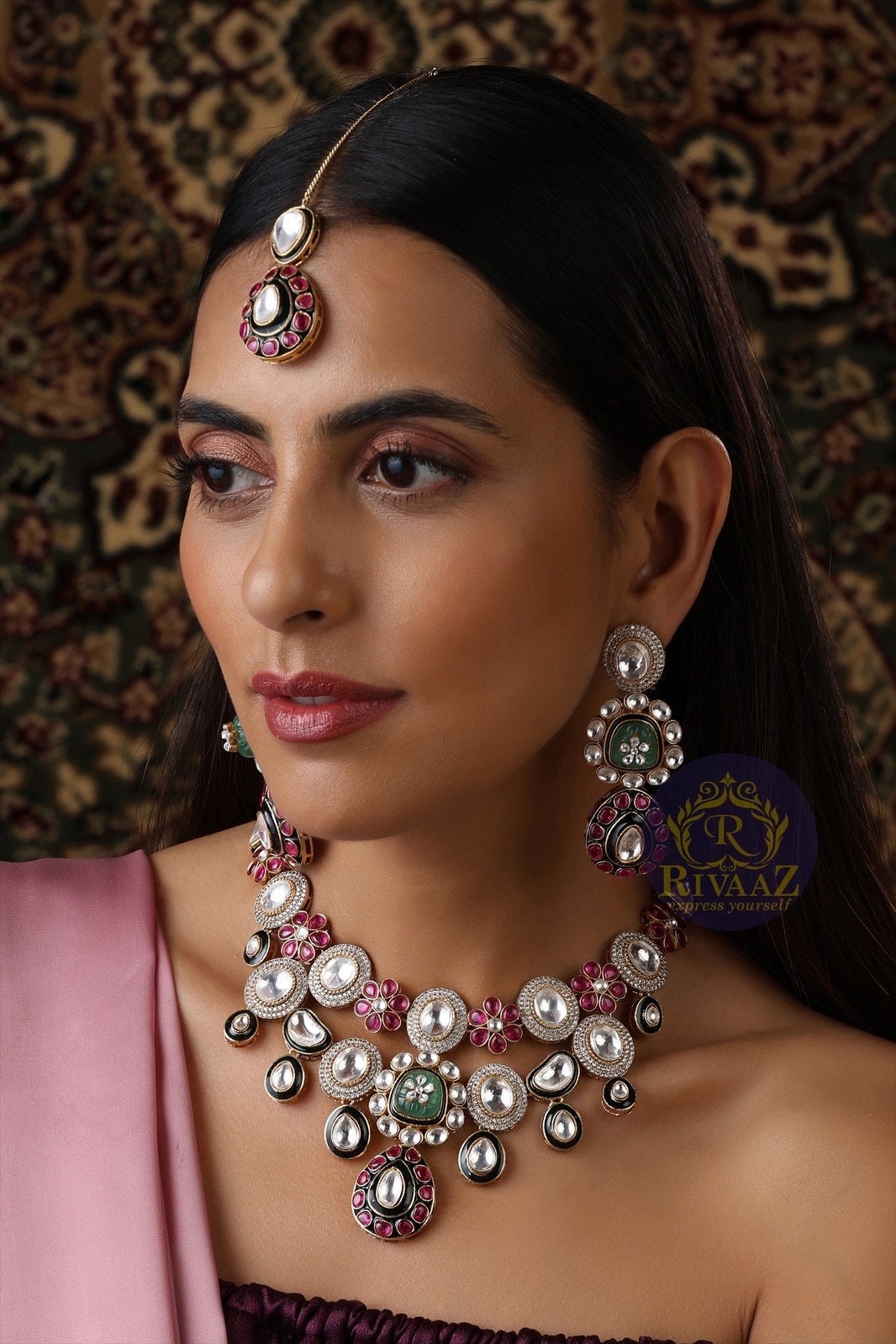 Adya Jadau Kundan Necklace/ Ruby Green Necklace/ Indian Jewelry/ Indian Choker/ Kundan Jewelry: Indian necklace/ Polki necklace/