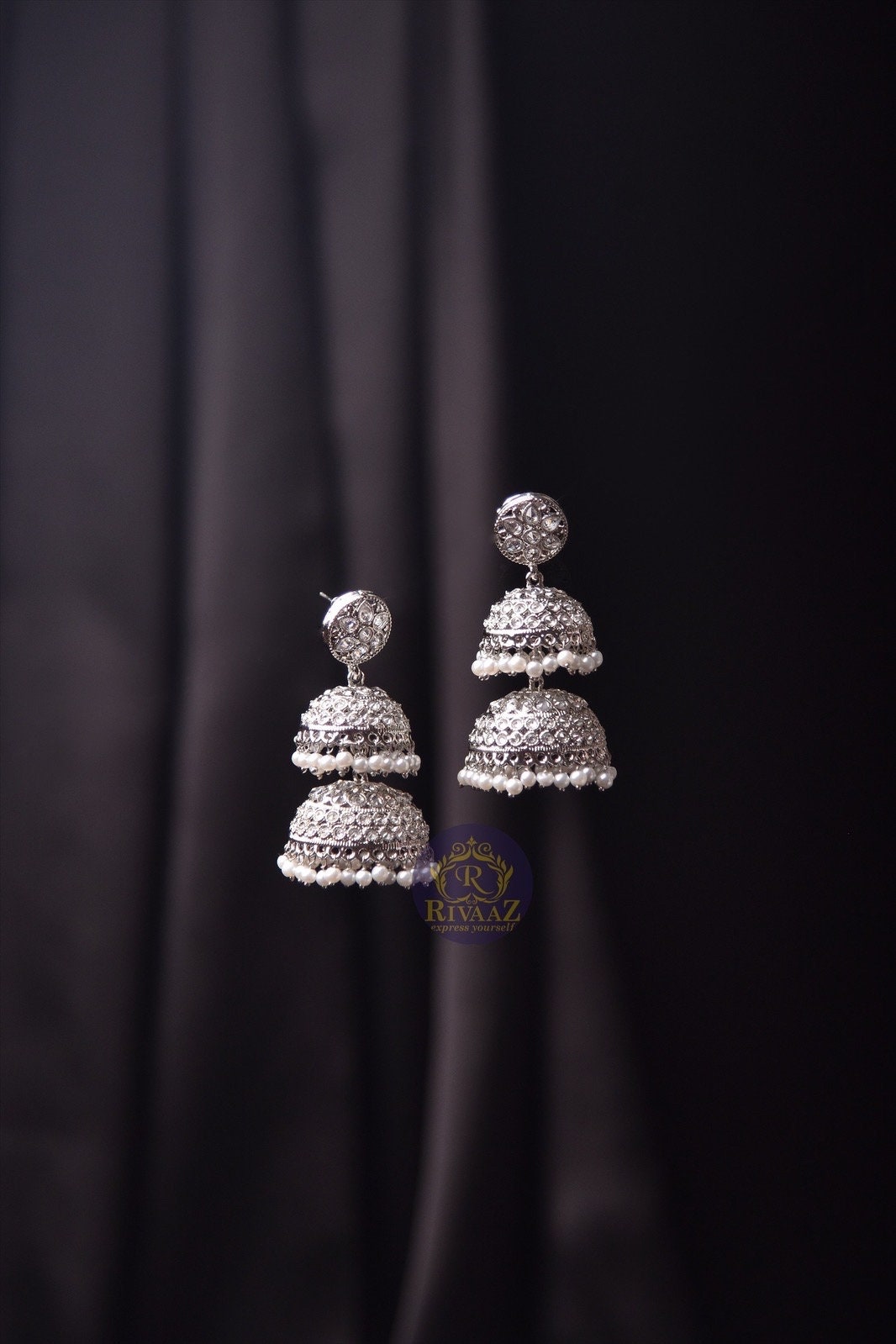 Silver Polki Jhumkas Lightweight Indian Jewelry Long Jhumka Earrings Indian Wedding Silver Earrings Bollywood Jewelry Pakistani Jewelry