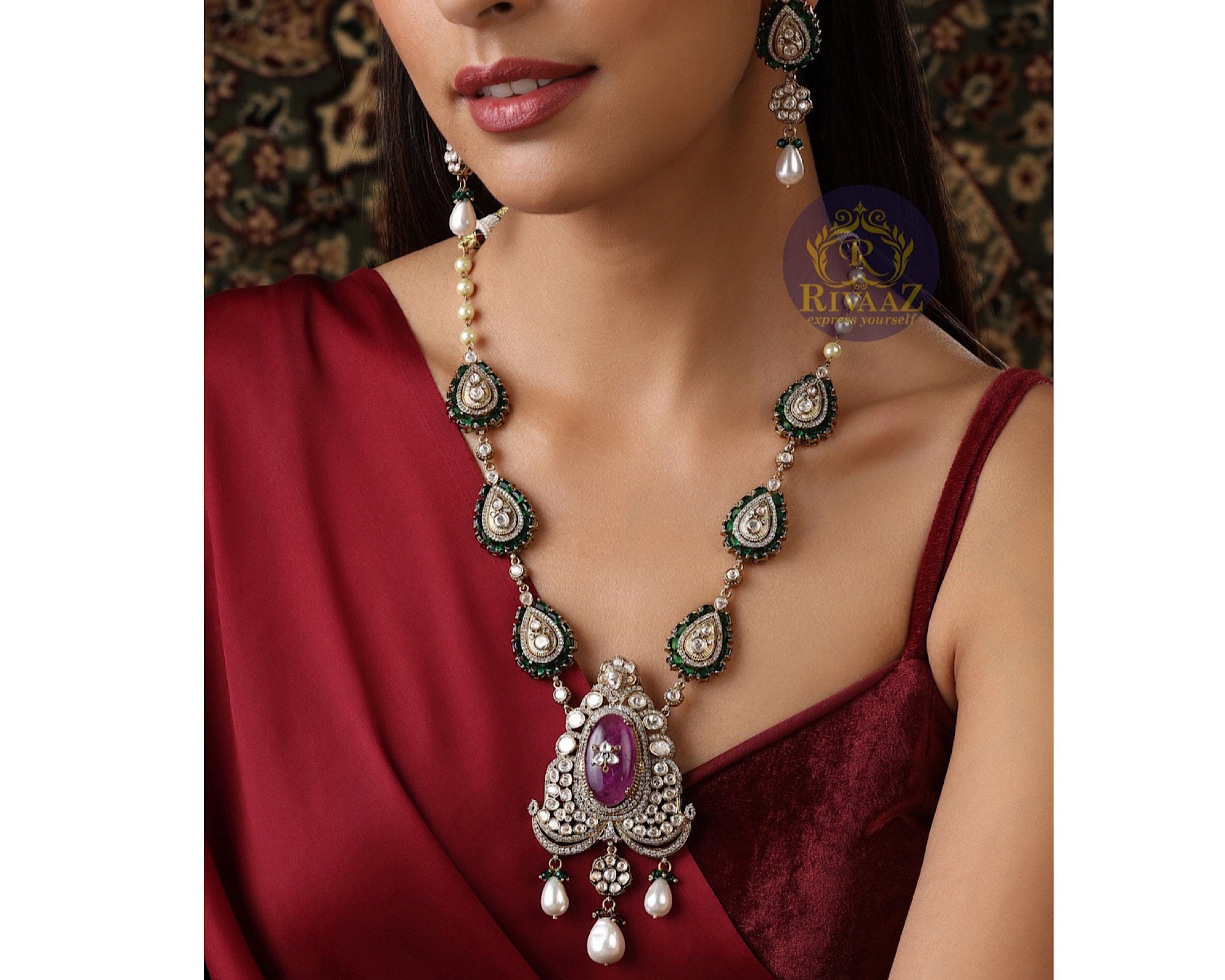 Mossonite Kundan Long Necklace Indian Necklace Long Necklace Indian Jewelry Pakistani Jewelry Kundan Necklace Rani Haar Sari Necklace