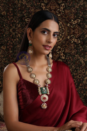 Aish Kundan Long Fusion Necklace Two Tone Oxidized Necklace Long Indian Necklace Indian Jewelry Jewelry Sari Necklace Long Indian