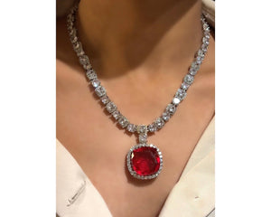 Becky Ruby Pendant CZ Necklace Red Statement Necklace American Diamond Emerald Necklace Crystal Necklace Indian CZ Necklace