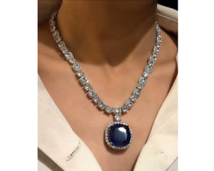 Becky Sapphire Pendant CZ Necklace Blue Statement Necklace American Diamond Emerald Necklace Crystal Necklace Indian CZ Necklace