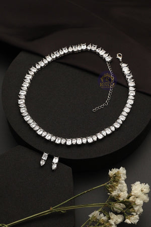 Baguette Diamond Necklace with earrings Wedding Necklace CZ Necklace Wedding Jewelry American Diamond Necklace Indian Jewelry