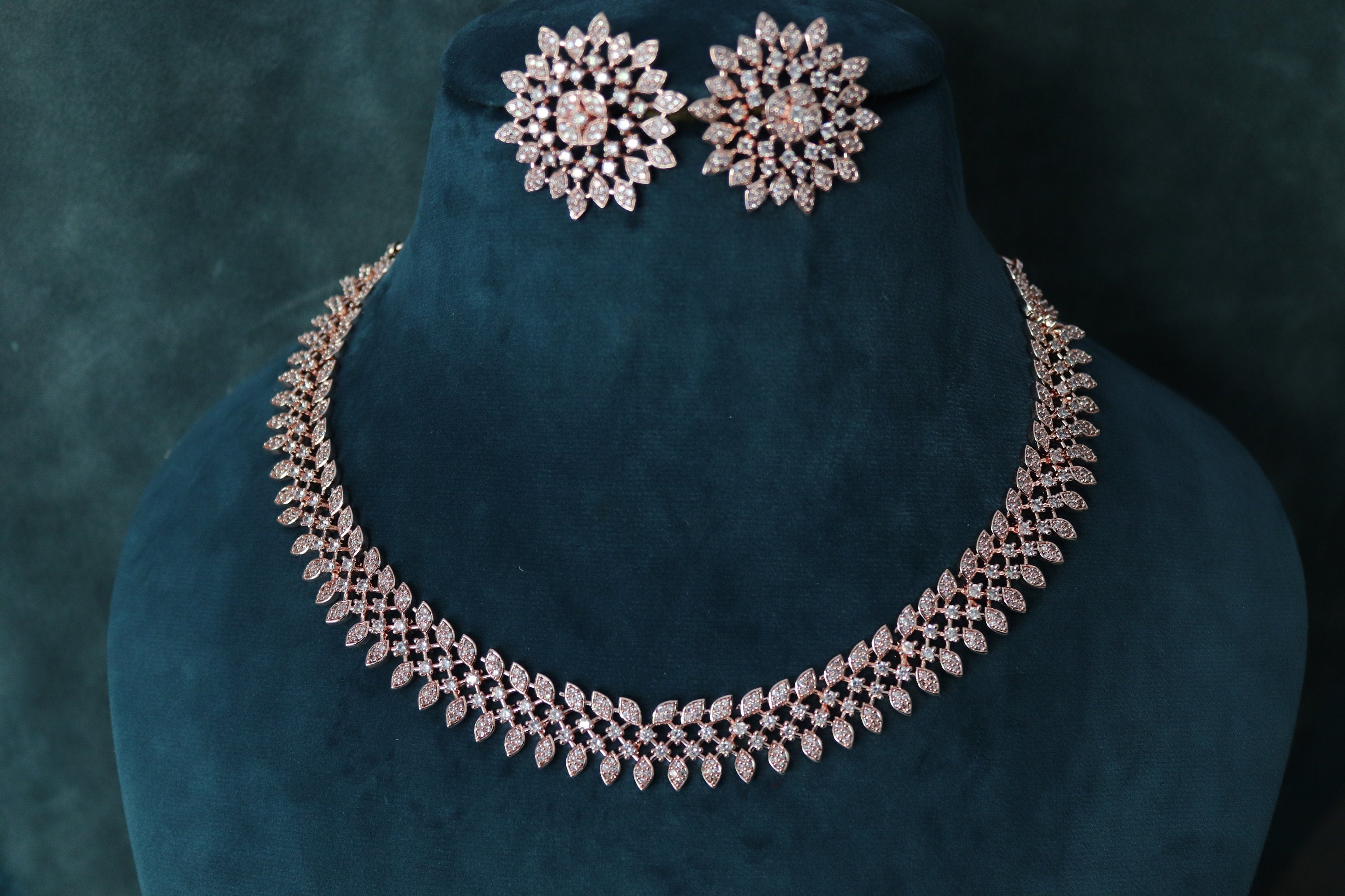 Sold Out Rose Gold Diamond Necklace / Indian jewelry/ CZ Choker/ Indian Necklace / / Bollywood jewelry/ American Diamond Necklace