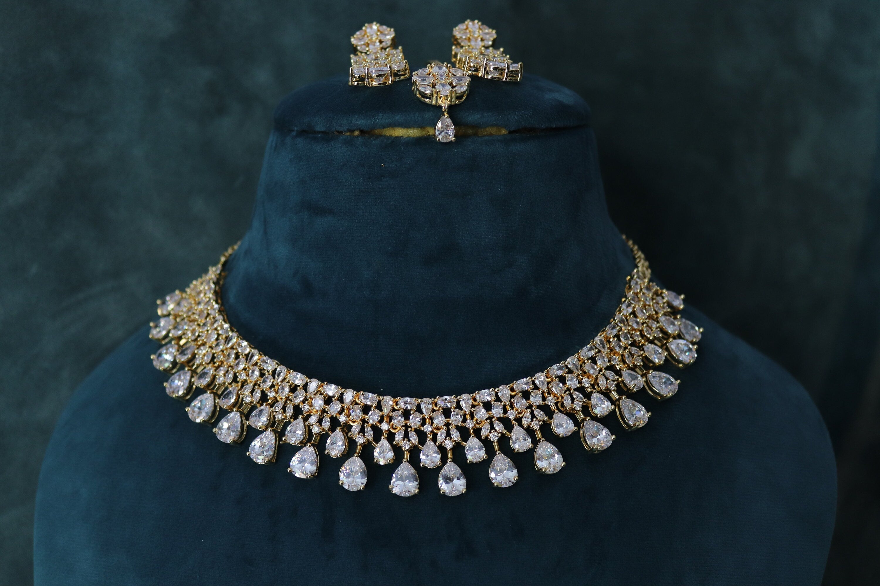 Gold Diamond Necklace / Statement Jewelry/ Statement Necklace/ Elegant Jewelry/ Unique Jewelry/ Indian Jewelry/ CZ Necklace