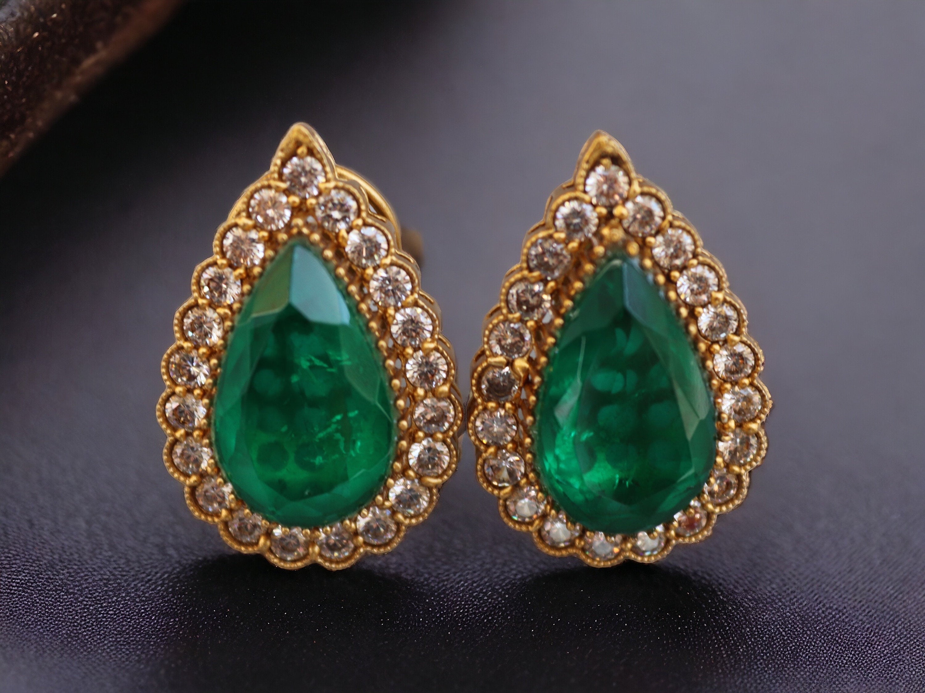 Emerald Doublet Studs | Diamond Studs | CZ studs | Crystal Earrings| Indian Studs | Indian Jewelry | Indian Earrings | Pakistani Jewelry |