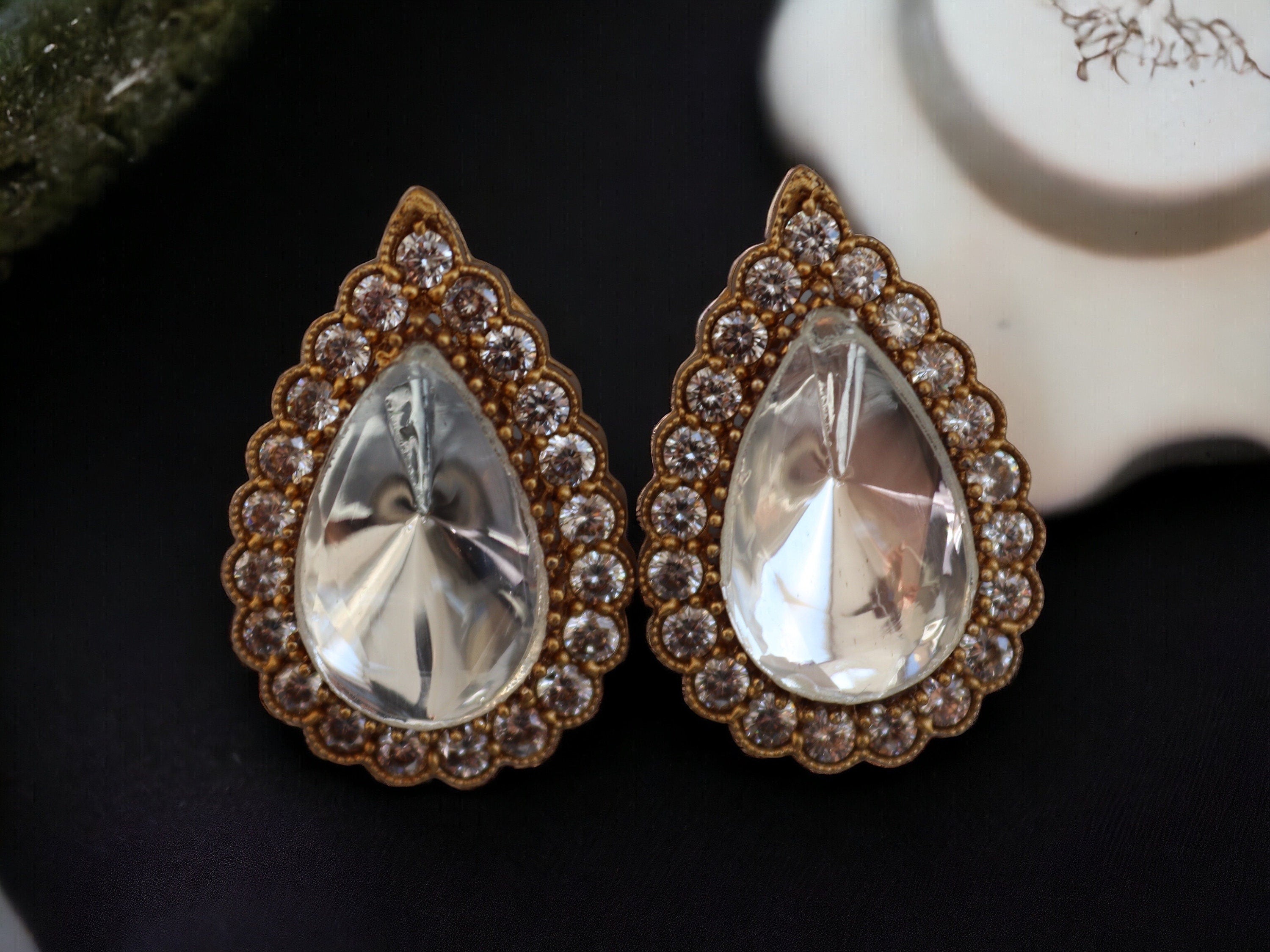 Mossonite Polki Studs | Indian Studs | CZ studs | Punjabi Earrings| Indian Jewelry | Indian Earrings | Pakistani Jewelry |