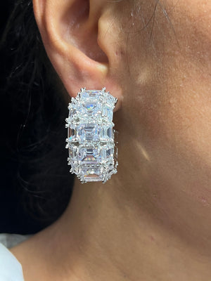 Baguette CZ Diamond hoops Statement Hoops Chunky Hoop Huggie Hoop Statement Earrings Statement Huggies Silver Hoop Indian Jewelry Earrings