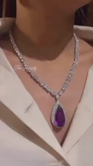 Anika Amethyst CZ Pendant Necklace Purple Crystal Necklace American Diamond Necklace Pakistani Jewelry  Indian Jewelry Bollywood Jewelry