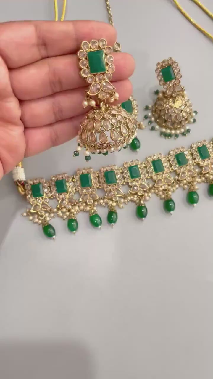 Indian Jewelry Kundan Choker Emerald Green Necklace 2024 Pearl Set MK655 Christmas Gift