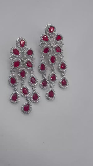 Ava Silver Ruby CZ Diamond Earrings Indian Earrings American Diamond Earrings Indian Jewelry Pakistani Jewelry Bollywood Jewelry Statement