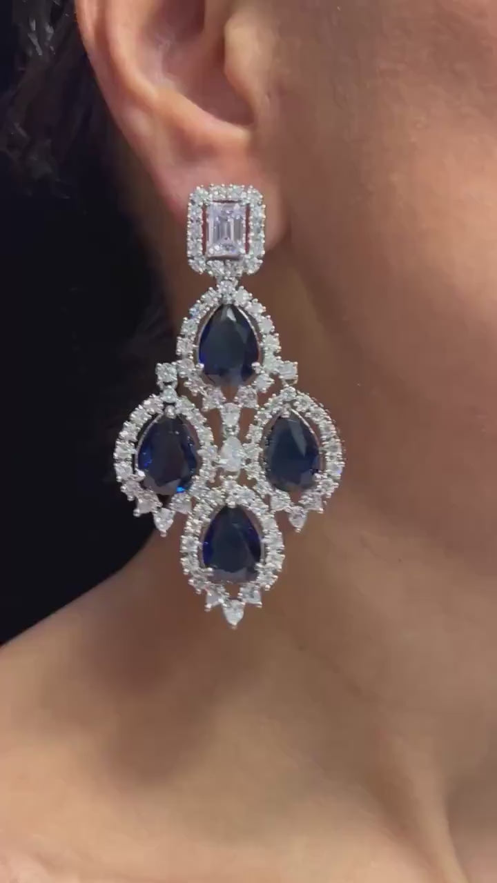 Cia Sapphire Baguette CZ Diamond Chandelier Earrings/ Indian Earring / Indian Jewelry Pakistani Jewelry American Diamond Earrings CZ Earring