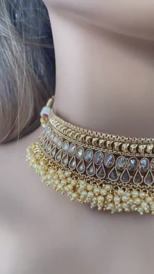 Polki Gold Choker/ Indian Gold Choker/ Pakistani Jewelry/ Punjabi Jewelry/ Polki Necklace/ Kundan Choker/ Indian Jewelry