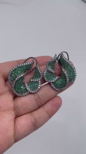 Emerald Green Pave CZ Diamond Studs Indian jewelry Indian Earrings Indian Studs Pakistani  Studs American Diamond Earrings CZ Earrings