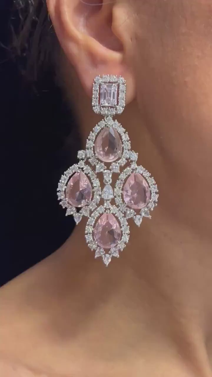 Cia Pink CZ Diamond Chandelier Earrings/ Indian Earring / Indian Jewelry/  Pakistani Jewelry / American Diamond Earrings/  CZ Earrings/