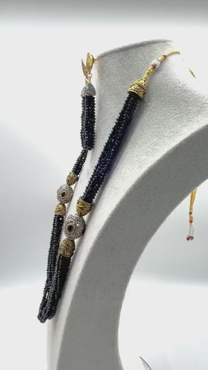 Black Beads Long Victorian Necklace/ Indian Jewelry/ Indian Necklace/ Indian Wedding/ Kundan Necklace/ Kundan Jewelry/  Jewelry