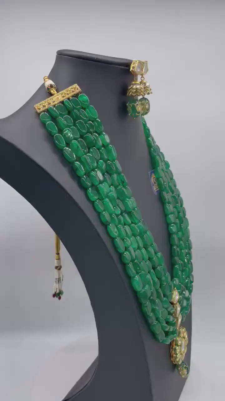 Emerald Long Necklace Sari Necklace Rani Haar Long Indian Necklace Green Beads Long Necklace Set Kundan Long Necklace Set Indian Jewelry