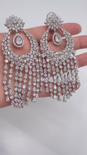 Diamond Chaandbalis/ CZ Chaandbali/ Zirconia Earrings/ Indian Earrings/ Pakistani Jewelry / Bollywood Jewelry/