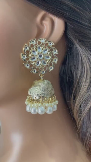 Gold Jhumkas/ Indian Jewelry/ Indian Earrings/ India wedding Jewelry/ Bollywood Jewelry/ Meenakari Jhumka/ Pakistani Jewelry