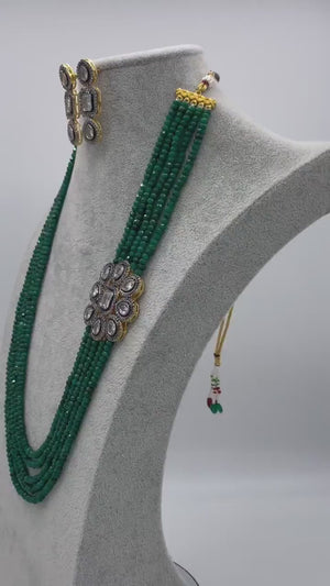 Emerald Victorian Long Necklace| Indian Long Necklace | Pakistani Jewelry | Kundan Long Necklace | Indian Jewelry