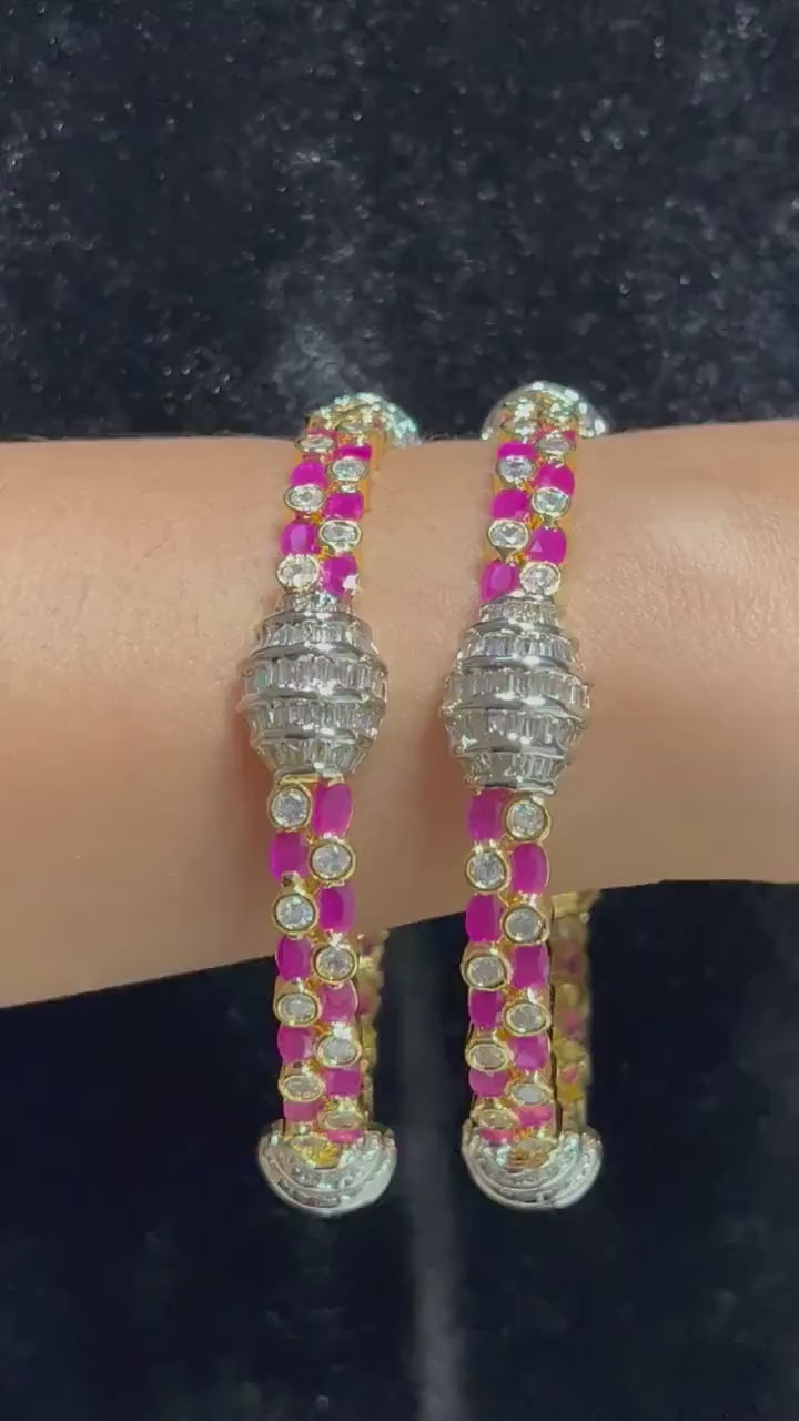 Gold Ruby Bangle 2 Ruby Gold Bangle Set/Statement Jewelry/ Indian Gold Bangle/ Bangle Set/ one gram gold/ Indian Jewelry/