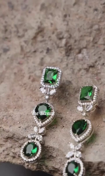 Pre Order Emerald Green CZ Necklace Indian Necklace American Diamond Necklace Set Indian Jewelry Pakistani Jewelry Crystal Necklace